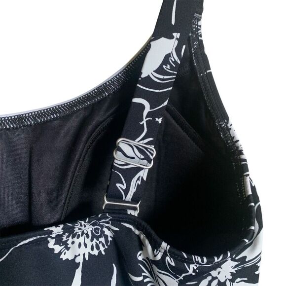 LANDS END Swim Tankini Top Womens Size 10 Floral Black White Padded Modest Sun - Picture 6 of 11